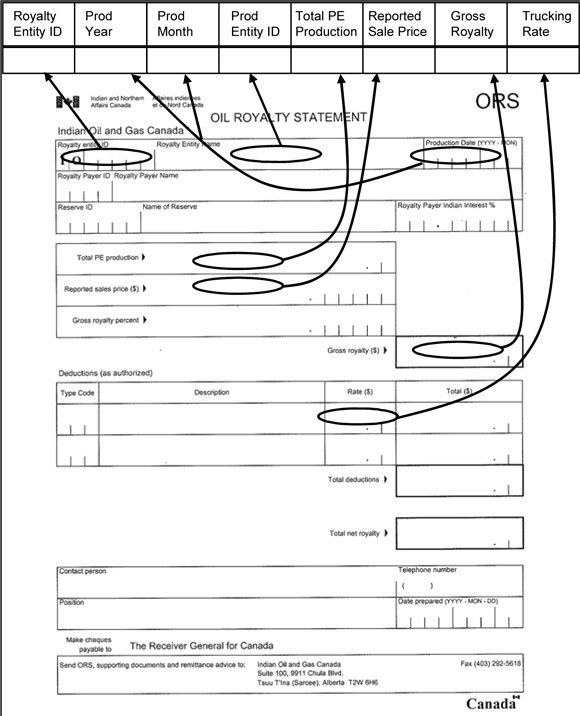 data from the existing Oil Royalty Statement is to be entered in the standard CSV file